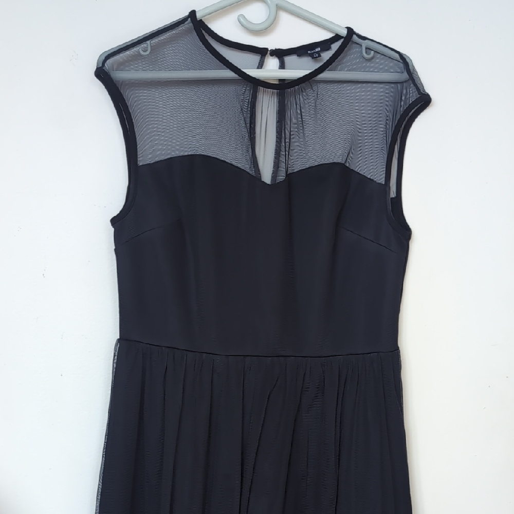 Black Strapless-Look Mesh Yoke Evening Dress